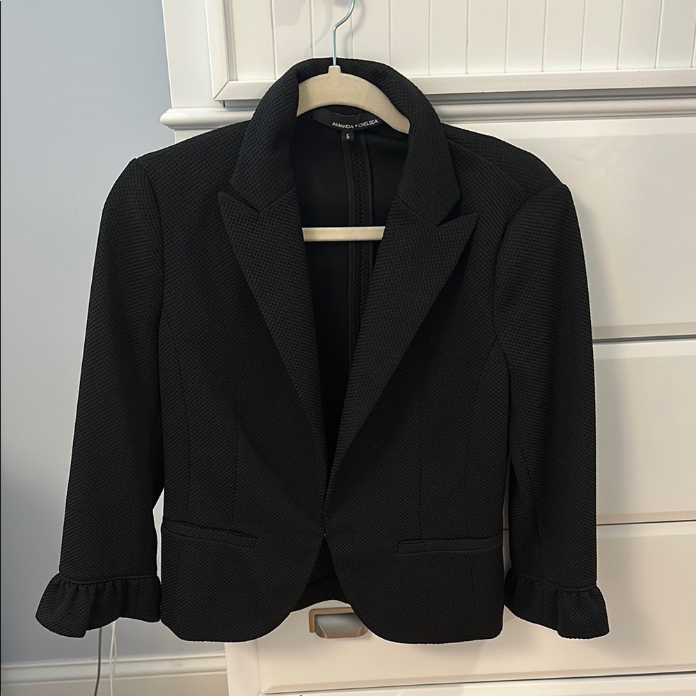 Black Women's Blazer with Ruffle Cuffs